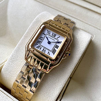 Жіночий годинник Cartier Panthère de Cartier gold mini 22 mm наручні кварцові на сталевому золотистому браслеті