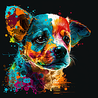 Картина по номерам Собака 40х40 Картина раскраска по номерам на черном холсте Красочный щенок Strateg V4040-20