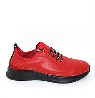 Женские спортивные туфли из натуральной кожи красного цвета