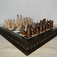Шахматный набор "Classic DeLuxe Dark": классическая доска и шахматные фигуры с резьбой по дереву