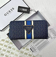 Женский кошелек Guess на молнии синий, брендовое фирменное женское портмоне