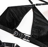 Чорний комплект жіночої білизни в сіточку, еротична спідня білизна з відкритою спиною без кісточок, фото 5