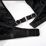 Чорний комплект жіночої білизни в сіточку, еротична спідня білизна з відкритою спиною без кісточок, фото 6