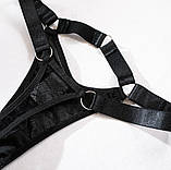Чорний комплект жіночої білизни в сіточку, еротична спідня білизна з відкритою спиною без кісточок, фото 7