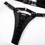 Чорний комплект жіночої білизни в сіточку, еротична спідня білизна з відкритою спиною без кісточок, фото 8