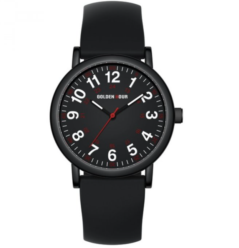 Красивий кварцовий модний чорний жіночий годинник з каучуковим ремінцем, фото 1