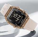 Годинник бежевий кварцовий з прямокутним циферблатом з каучуковим ремінцем, фото 3