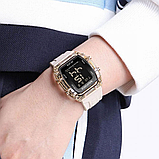 Годинник бежевий кварцовий з прямокутним циферблатом з каучуковим ремінцем, фото 6