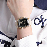 Годинник бежевий кварцовий з прямокутним циферблатом з каучуковим ремінцем, фото 7