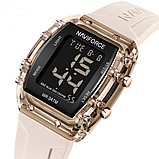 Годинник бежевий кварцовий з прямокутним циферблатом з каучуковим ремінцем, фото 4