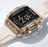 Годинник бежевий кварцовий з прямокутним циферблатом з каучуковим ремінцем, фото 9