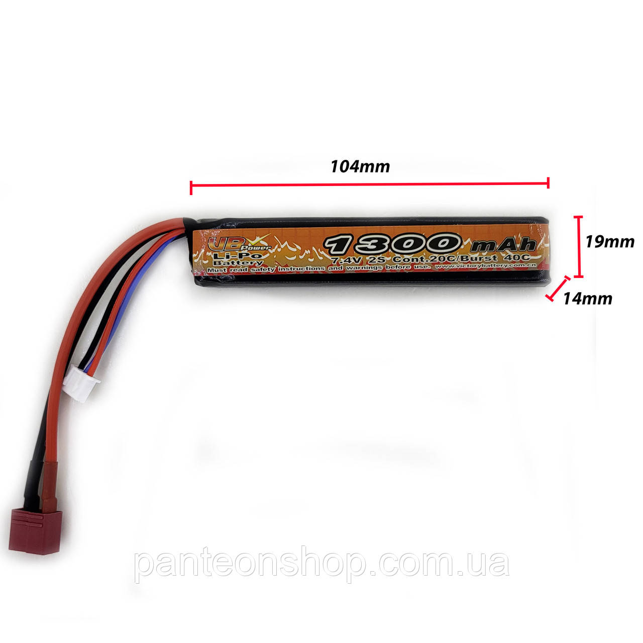 Акумулятор Li-Po 7.4V 1300mAh - stick 20-40C моноблок Т-конектор (VBPower) (для страйкболу)