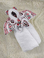 Комбинезон + конверт одеяло Тедди с принтом вышиванка для новорожденных девочек