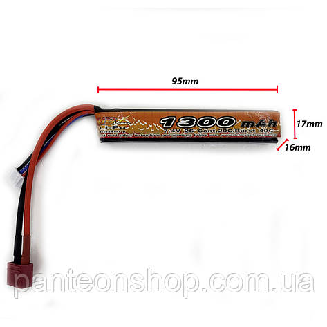 Акумулятор Li-Po 7.4V 1300mah - stick 20-40C моноблок Т-конектор (VBPower) (для страйкболу), фото 1