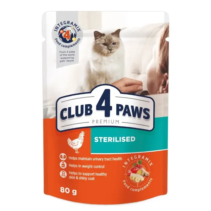 Влажный корм для стерилизованных котов Club 4 Paws Premium 80 г (курица) - фото 1 - id-p2094414787