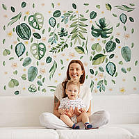 Виниловая интерьерная наклейка цветная декор на стену, обои и другие поверхности "Листья. Разнообразные листы"