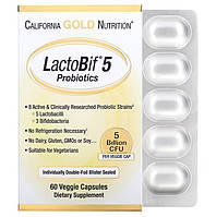 Пробиотики LactoBif 5 California Gold Nutrition 5 млрд КОЕ 60 вегетарианских капсул