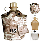 Фляга армійська для води 1 літр із чохлом і котелком пісочний піксель, фото 2