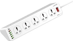 Мережевий подовжувач LDNIO SC10610  (2m, 2500W, EU Plug, 5USB/1Type-C/10 Sockets, QC/PD, 10A) White