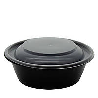 Супник пластиковий круглий для холодних і гарячих страв Чорний 375 мл Без кришки 50шт/уп