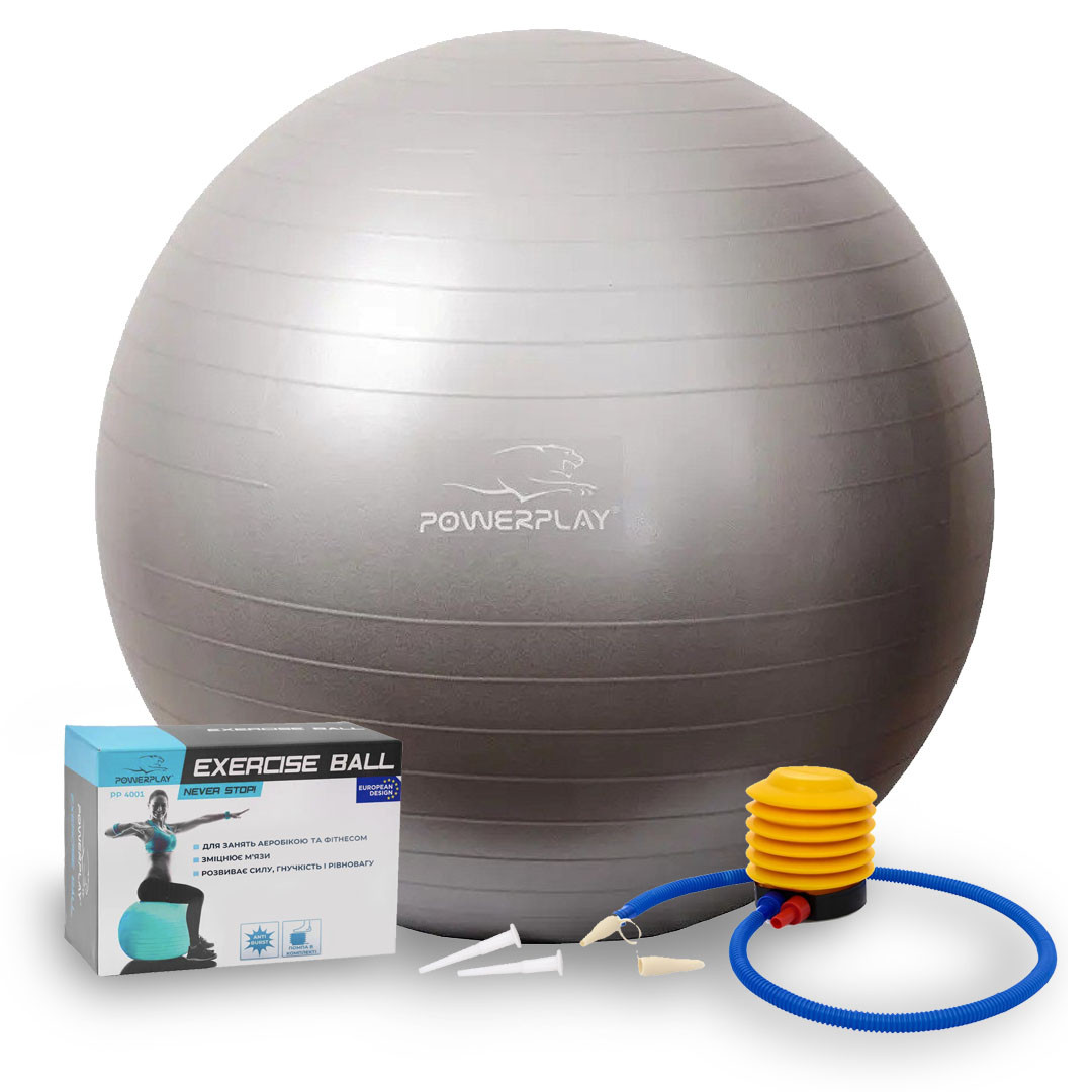 М'яч для фітнесу (фітбол) PowerPlay 4001 Ø65 cm Gymball Сірий + помпа