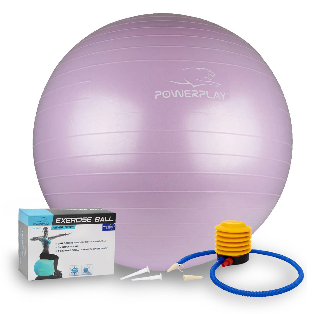 М'яч для фітнесу (фітбол) PowerPlay 4001 Ø65 cm Gymball Ліловий + помпа
