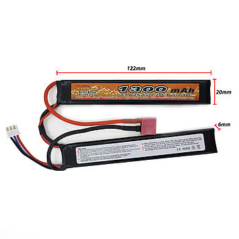 Акумулятор Li-Po 7.4V 1300mah - 2 stick 20-40C Т-конектор (VBPower) (для страйкболу), фото 1