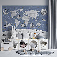 Вінілова інтер'єрна наклейка кольорова декор на стіну "Карта світу українською мовою в космічній тематиці" з оракалу