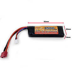 Акумулятор LiPo 7.4V 1500mAh - stick 20-40C моноблок Т-конектор (VBPower) (для страйкболу), фото 3