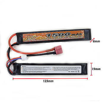 Акумулятор Li-Po 7.4V 1500mah - 2 stick 20-40C Т-конектор (VBPower) (для страйкболу), фото 3