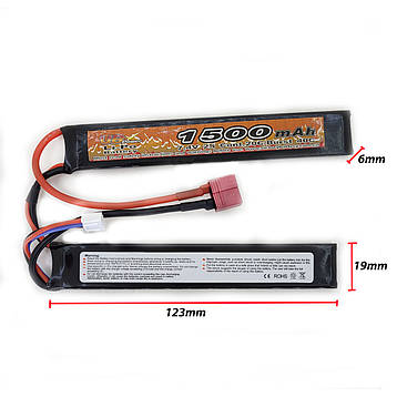 Акумулятор Li-Po 7.4V 1500mah - 2 stick 20-40C Т-конектор (VBPower) (для страйкболу), фото 1
