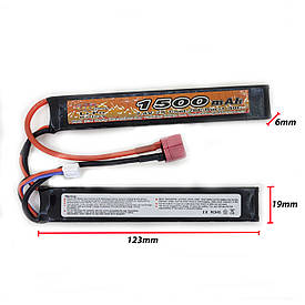 Акумулятор LiPo 7.4V 1500mah - 2 stick 20-40C Т-конектор (VBPower) (для страйкболу)