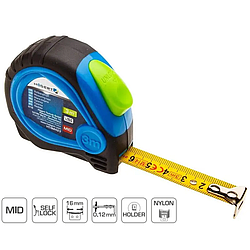 Рулетка HOEGERT 3м х 16мм автостоп нейлон