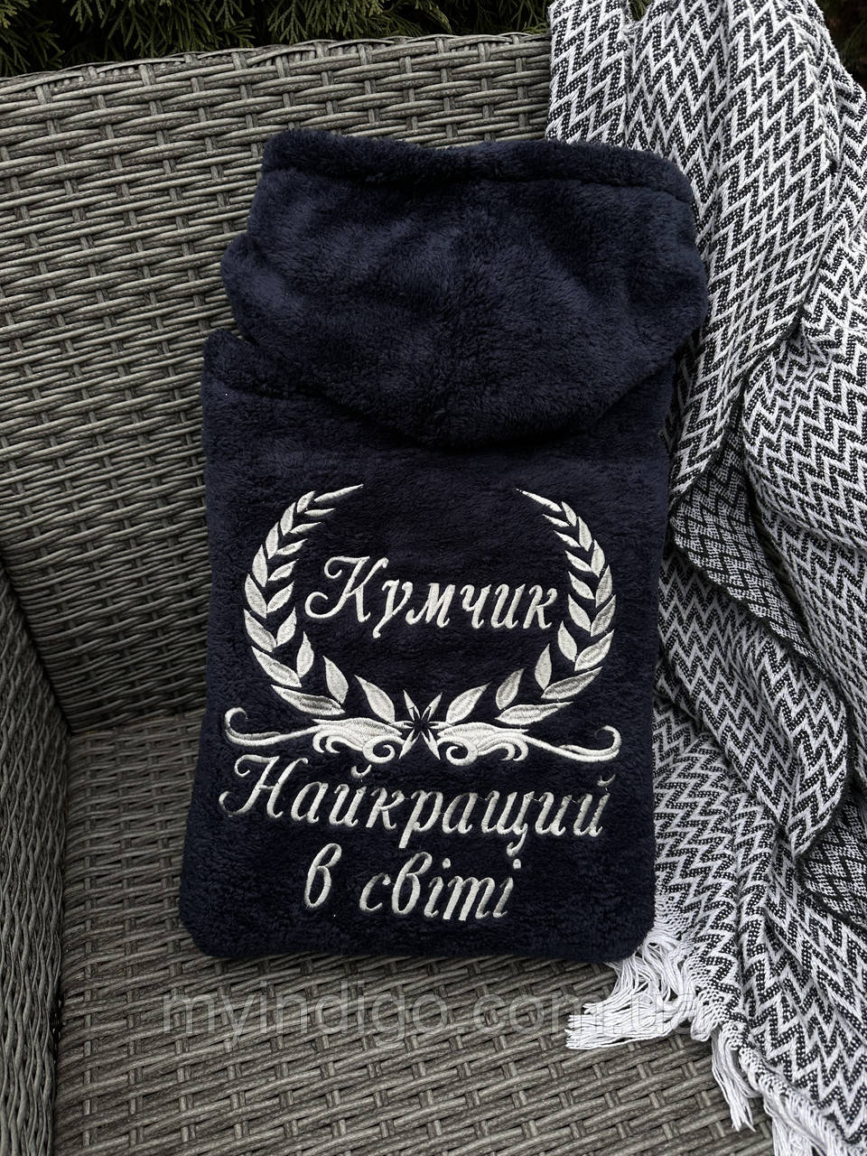 Подарунок куму — халат із вишивкою махровий, фото 1