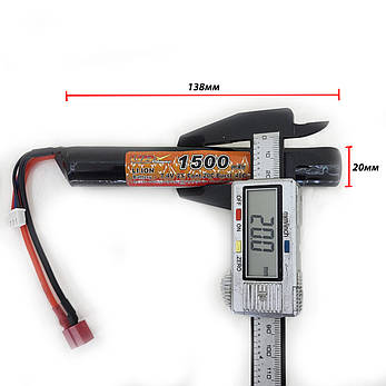 Акумулятор Li-Ion 7.4V 1500mAh - stick 20-40C круглий Т-конектор (VBPower) (для страйкболу), фото 1