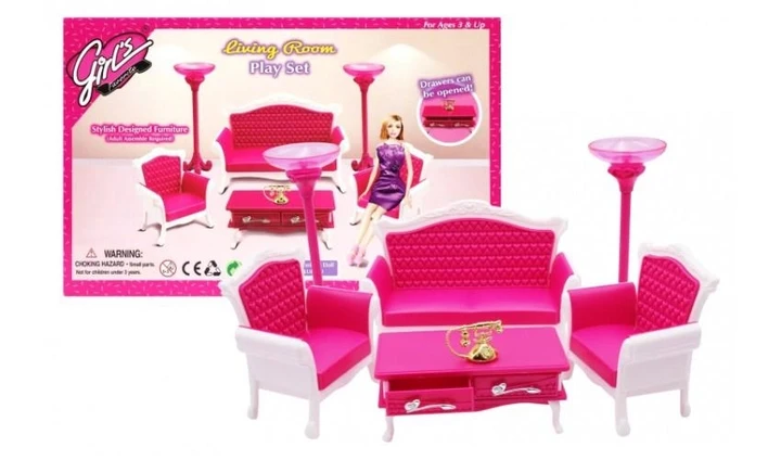 Вітальня для ляльок Барбі меблі лялькові диван 2 крісла стіл торшери Gloria