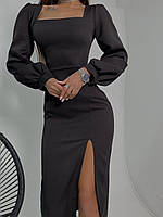 Строгое женское платье Элегантное чёрное платье Силуэтное красное платье Облегающее платье с разрезом 46/48,