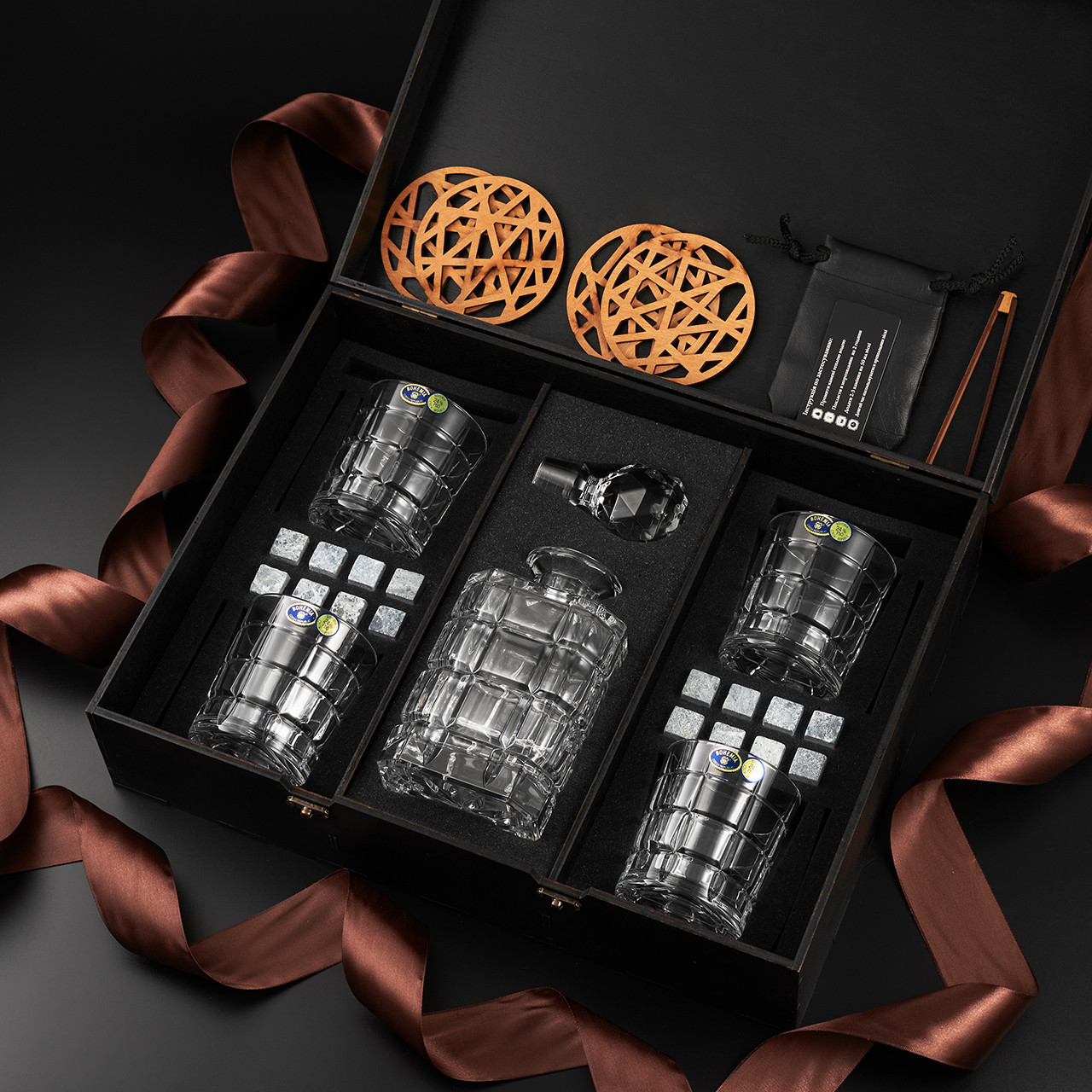 Оригінальні келихи для віскі и графин Bohemia Timesquare та камінням для віскі 320 мл, фото 1