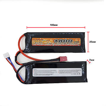 Акумулятор LiPo 7.4V 1800mAh - 2 stick 20-40C нунчаки Т-конектор (VBPower) (для страйкболу), фото 1
