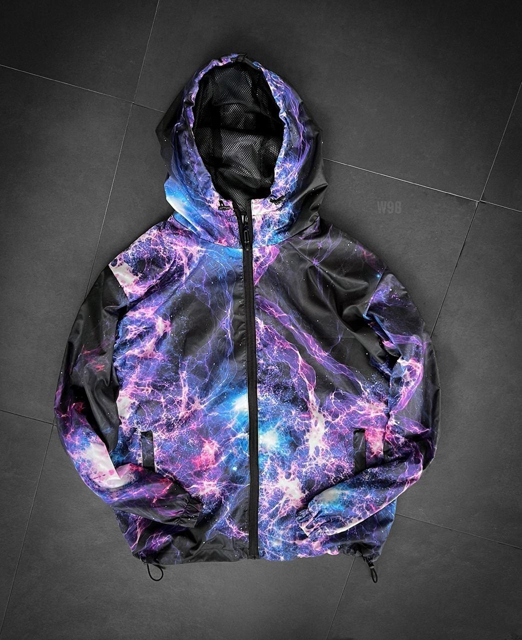 Куртка чоловіча весна-осінь чорна з принтом з капюшоном Kosmos, фото 1