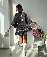 Сукня жіноча з софту, з квітковим принтом і кружевами, чорна