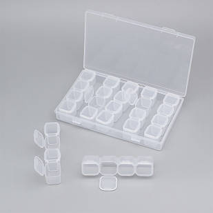 Контейнер для Бісера та Бусин, Пластик, Безбарвний, Прямокутний, на 28 відсіків, Розмір: 175x108x26мм, 1 шт