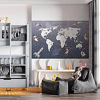 Вінілова інтер'єрна наклейка кольорова декор на стіну "Карта світу українською мовою у космічній тематиці" з оракалу