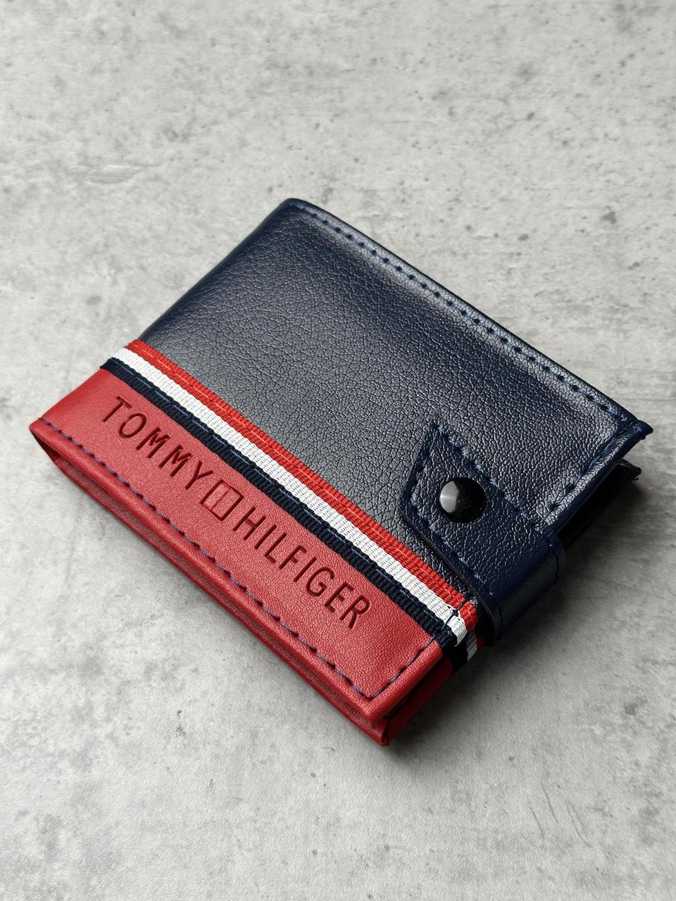 Чоловічий шкіряний гаманець синій маленький подвійний брендовий гаманець з еко шкіри з зажимом та з монетницею