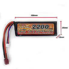 Акумулятор LiPo 7.4V 2200mah - stick 25-50C моноблок Т-конектор (VBPower) (для страйкболу), фото 4