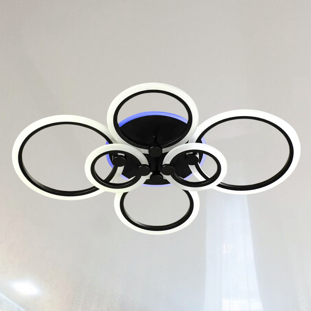 Яскрава люстра Led кільця у вітальню SVET 168W до 30 м² колір Чорний SY-5333/2+2+2 BK+RGB