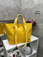 Желтая - вместительная большая сумка-трансформер с крокодиловым принтом (0232-5)