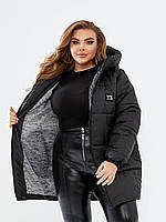 Женская модная стёганная зимняя куртка Куртка зимняя с капюшоном однотонная 42/44, Черный