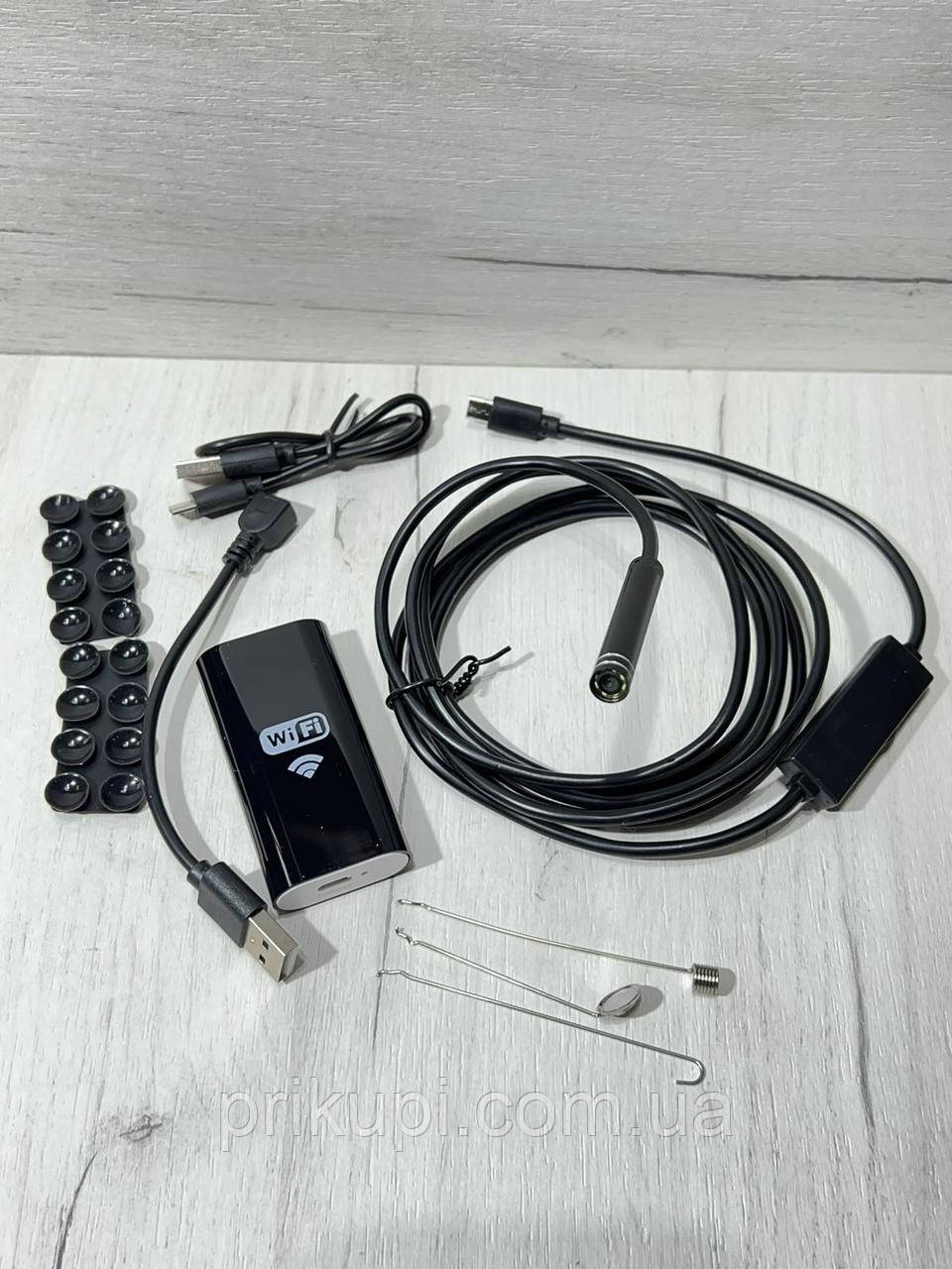 Ендоскоп через WiFi — бороскоп, мінікамера для смартфона ЖОРСТКИЙ кабель HD 2 метри 8 мм, фото 1