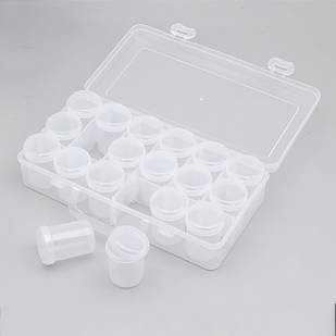 Контейнер з Баночками для Бісера, Пластик, Безбарвний, Контейнер 25.9x14.25x6.25 см, Баночка: 5.75x4.05см